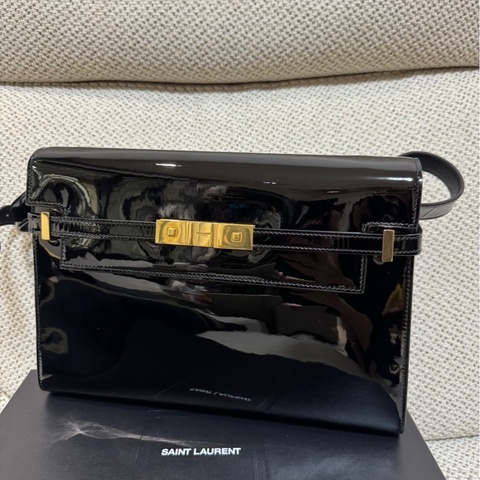 SAINT LAURENT(聖羅蘭) MANHATTAN 曼哈頓 BOX 中號 29 黑色 漆皮 金扣