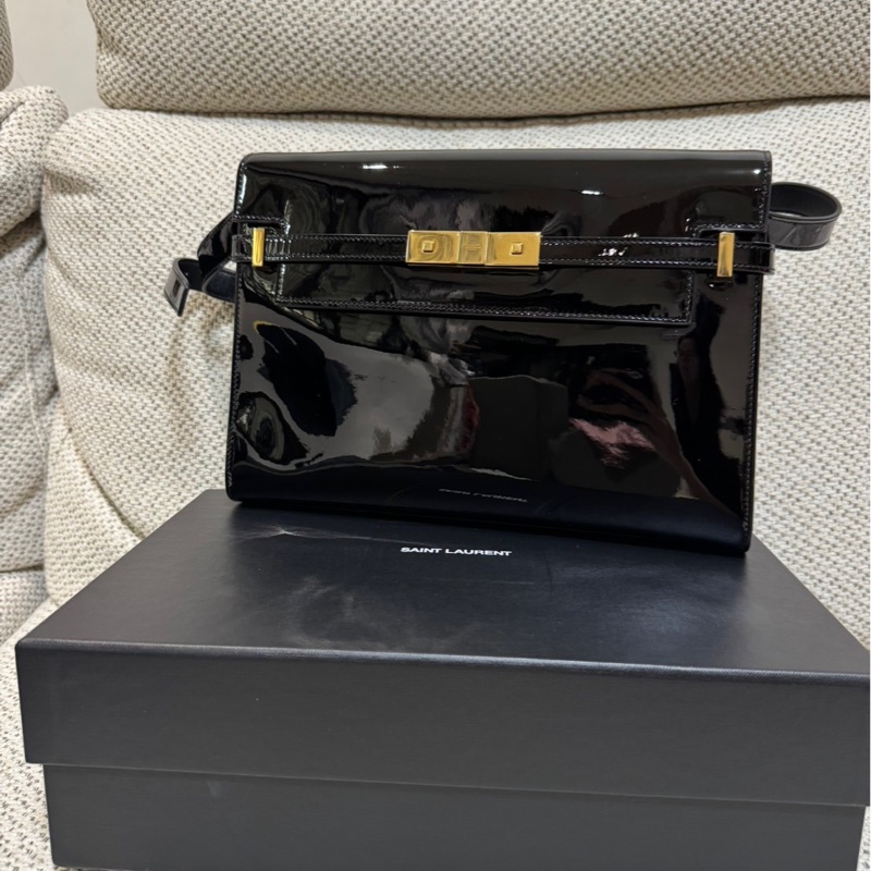 SAINT LAURENT(聖羅蘭) MANHATTAN 曼哈頓 BOX 中號 29 黑色 漆皮 金扣-1
