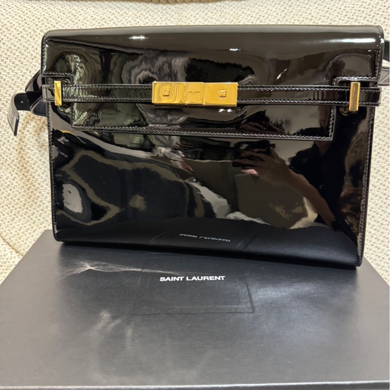 SAINT LAURENT(聖羅蘭) MANHATTAN 曼哈頓 BOX 中號 29 黑色 漆皮 金扣-4