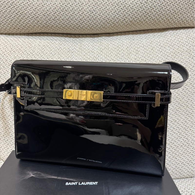 SAINT LAURENT(聖羅蘭) MANHATTAN 曼哈頓 BOX 中號 29 黑色 漆皮 金扣-5