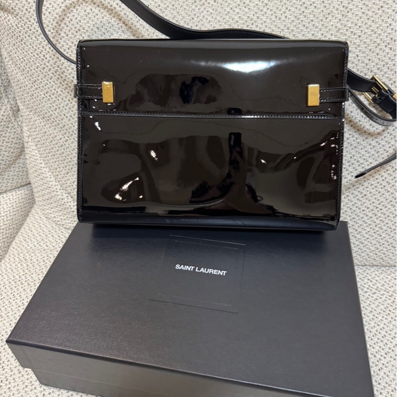SAINT LAURENT(聖羅蘭) MANHATTAN 曼哈頓 BOX 中號 29 黑色 漆皮 金扣-6