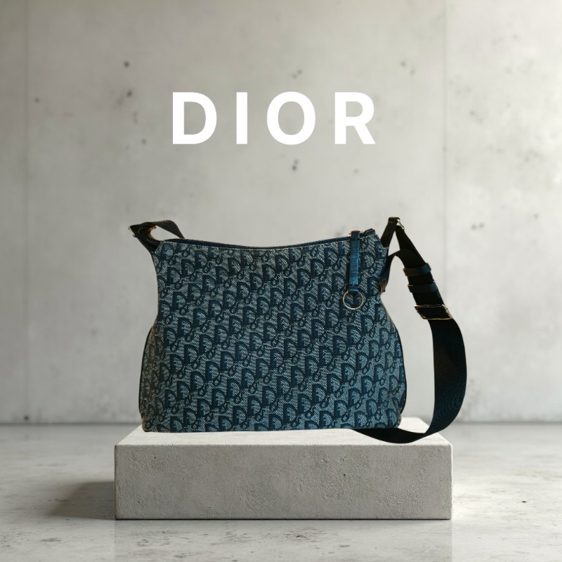 ㊣✨Christian Dior✨迪奧 CD 深藍色 老花 刺繡 輕量 郵差包 肩背包 斜背包/二手包/保證正品🌳二手樹屋🌳-0