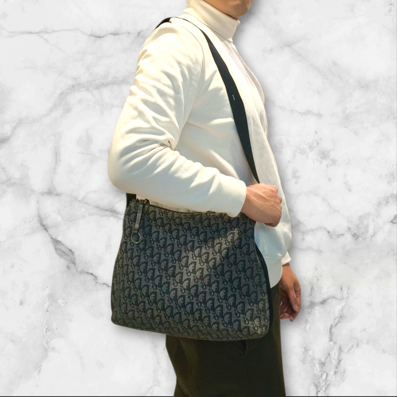 ㊣✨Christian Dior✨迪奧 CD 深藍色 老花 刺繡 輕量 郵差包 肩背包 斜背包/二手包/保證正品🌳二手樹屋🌳-48