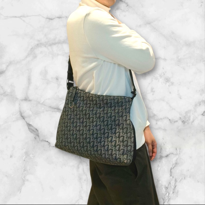 ㊣✨Christian Dior✨迪奧 CD 深藍色 老花 刺繡 輕量 郵差包 肩背包 斜背包/二手包/保證正品🌳二手樹屋🌳-50