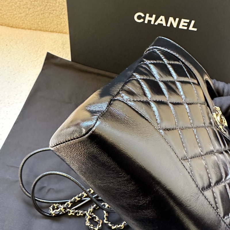 Chanel香奈兒31bag 黑色菱格紋油蠟皮25年晶片款羊皮材質金鍊 鍊條單肩斜挎手提包 迷你 女款 黑色全新正品,-1