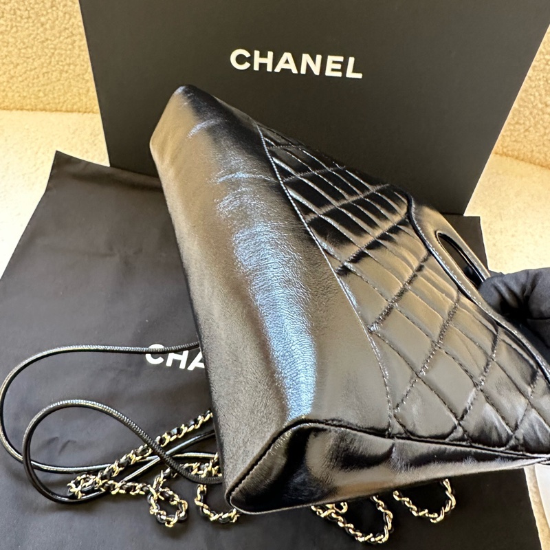 Chanel香奈兒31bag 黑色菱格紋油蠟皮25年晶片款羊皮材質金鍊 鍊條單肩斜挎手提包 迷你 女款 黑色全新正品,-6