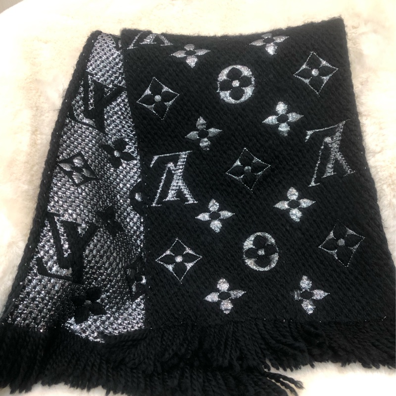LV Black & Silver Wool 頸巾-0