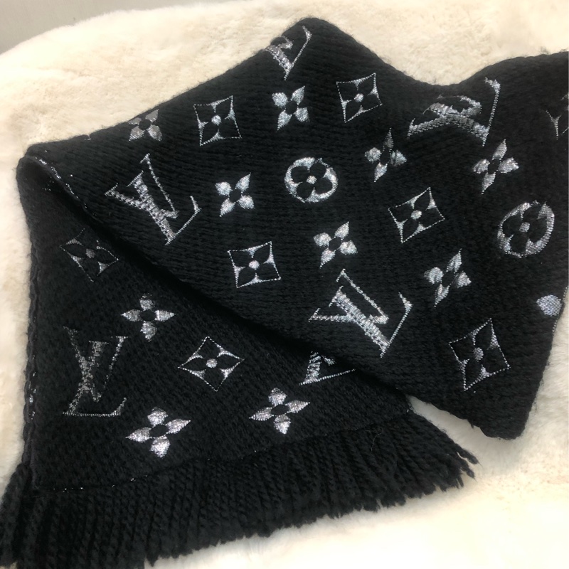 LV Black & Silver Wool 頸巾-2