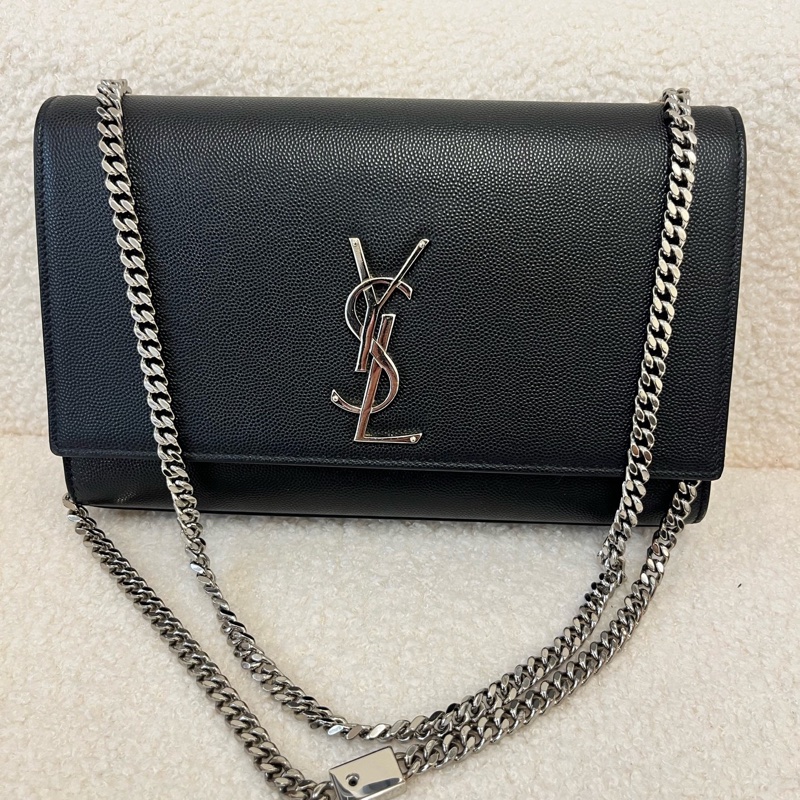 YSL/聖羅蘭 so black 中號kate 魚子醬牛皮鍊條包條包-9