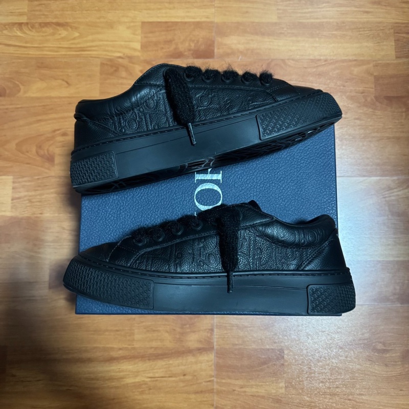 Dior正品迪奧B33厚底鞋 低幫CD滿印板鞋 男款 黑色 41碼-0