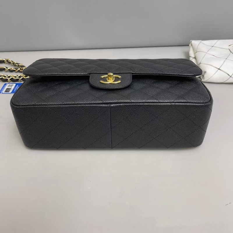 Chanel香奈兒 CF jumbo黑金牛皮荔枝紋雙蓋包-2