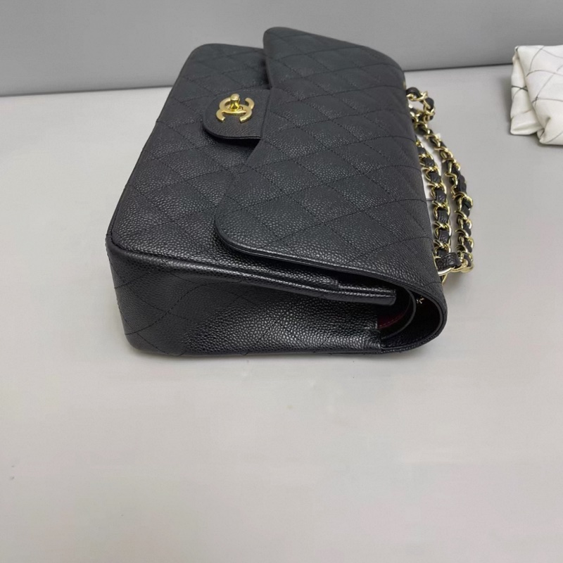 Chanel香奈兒 CF jumbo黑金牛皮荔枝紋雙蓋包-3