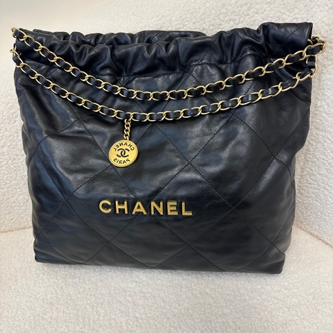 香奈兒22bag晶片款斜挎包 黑色牛皮｜專櫃購入｜晶片款｜雷射刻印