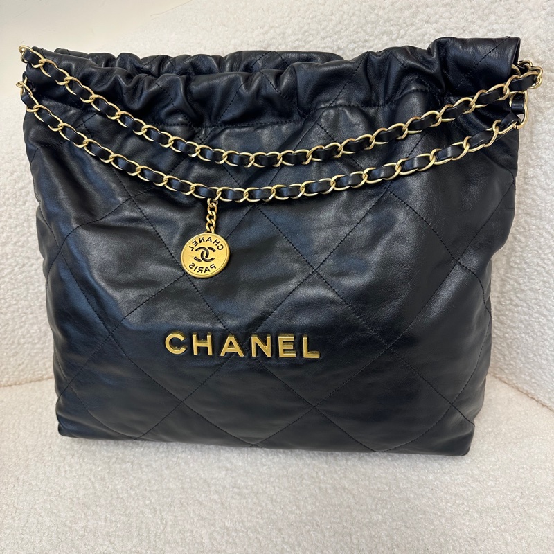 香奈兒22bag晶片款斜挎包 黑色牛皮|專櫃購入|晶片款|雷射刻印-0