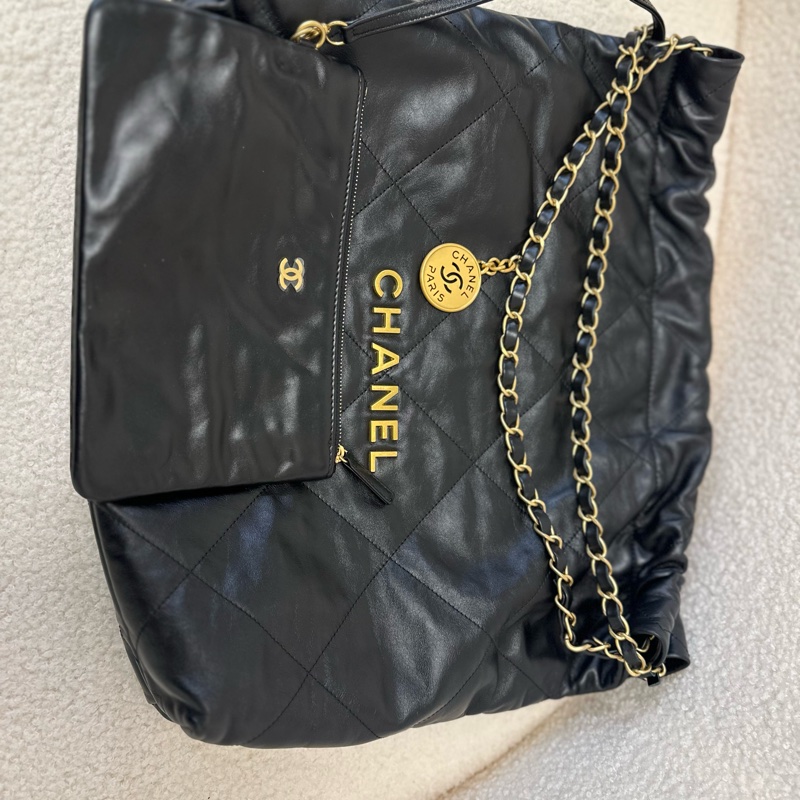 香奈兒22bag晶片款斜挎包 黑色牛皮｜專櫃購入｜晶片款｜雷射刻印-8