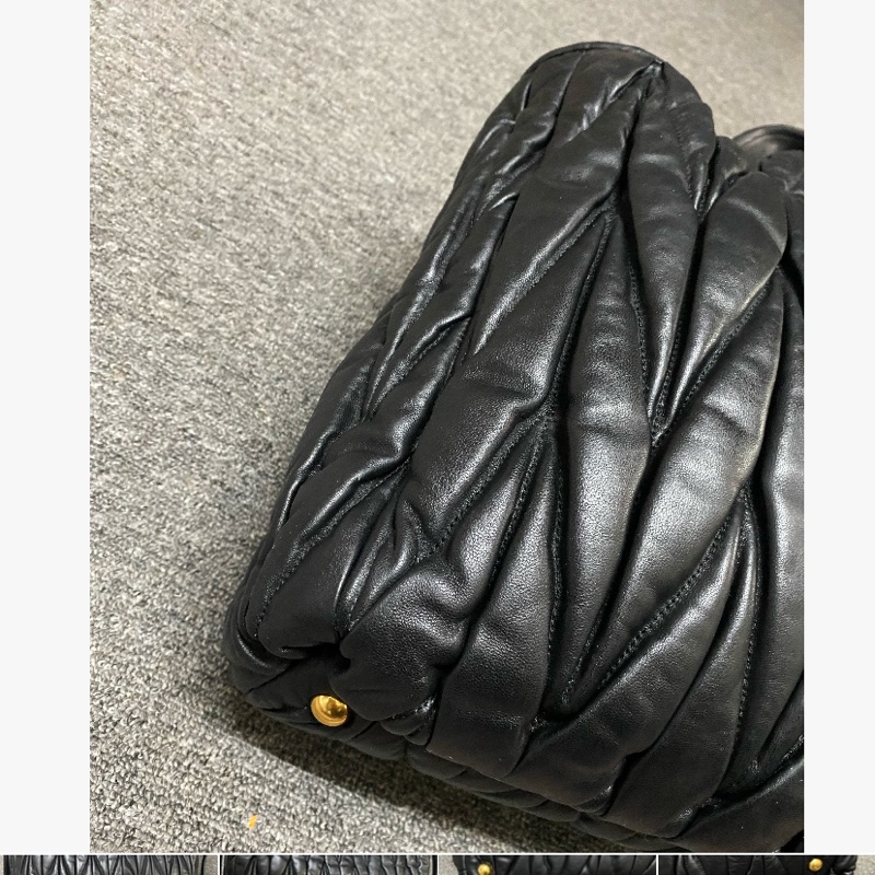 Miumiu matelasse tote 黑色皮革絎縫皺摺托特包 斜背包 手提 三用包（有感降價-18