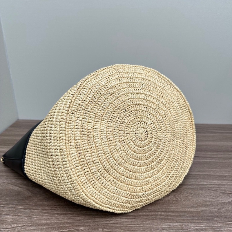 CELINE 黑金草編拼皮手提肩背斜背菜籃子包25*31*26 98新配件塵袋-3