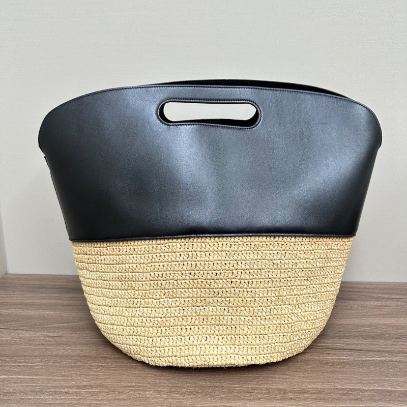 CELINE 黑金草編拼皮手提肩背斜背菜籃子包25*31*26 98新配件塵袋-6