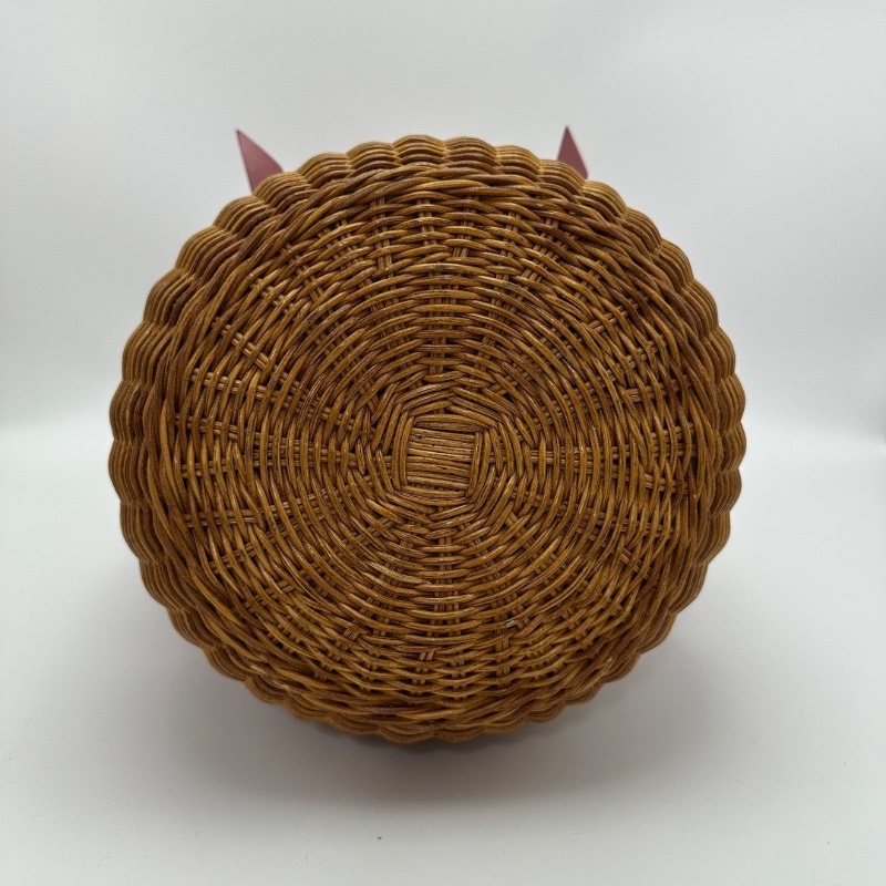 MIUMIU經典羊皮竹編底粉色手提腋下菜籃子包26*22*16 98新配件塵袋-4