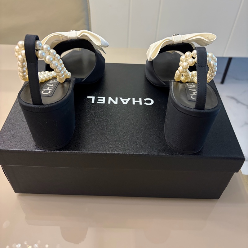 Chanel緞面蝴蝶結涼鞋-6