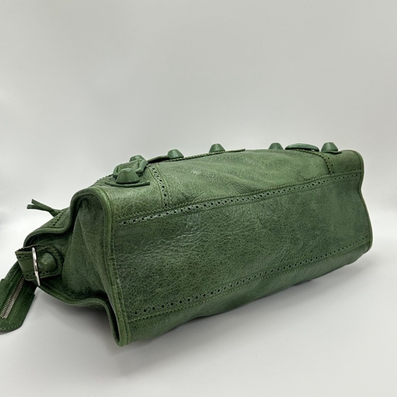 BALENCIAGA 蕾絲綠銀 大號手提機車包38*25*14 98新配件鏡子塵袋-3