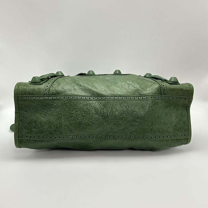 BALENCIAGA 蕾絲綠銀 大號手提機車包38*25*14 98新配件鏡子塵袋-4