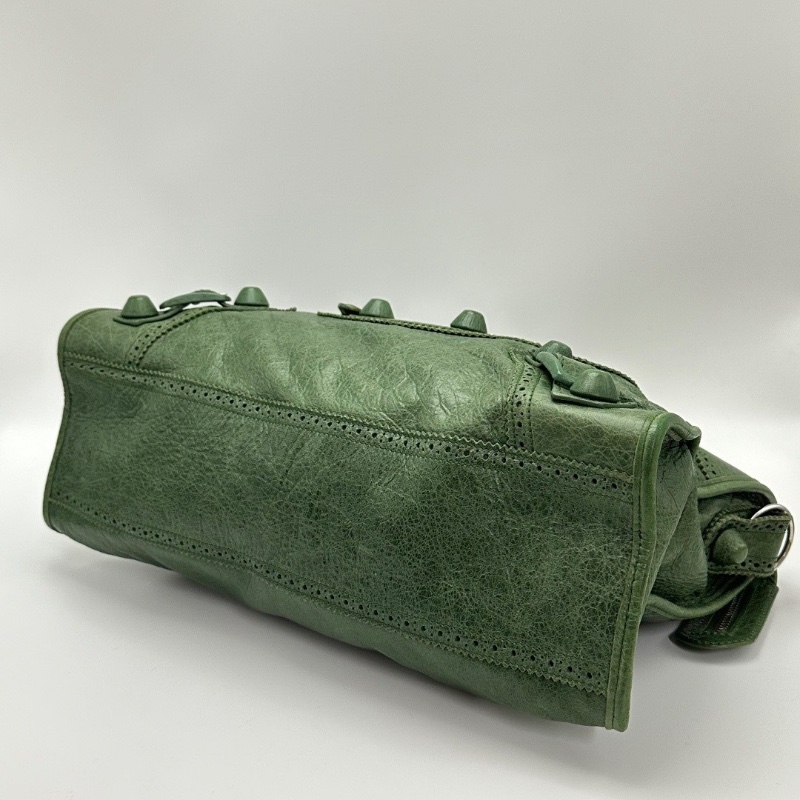 BALENCIAGA 蕾絲綠銀 大號手提機車包38*25*14 98新配件鏡子塵袋-5