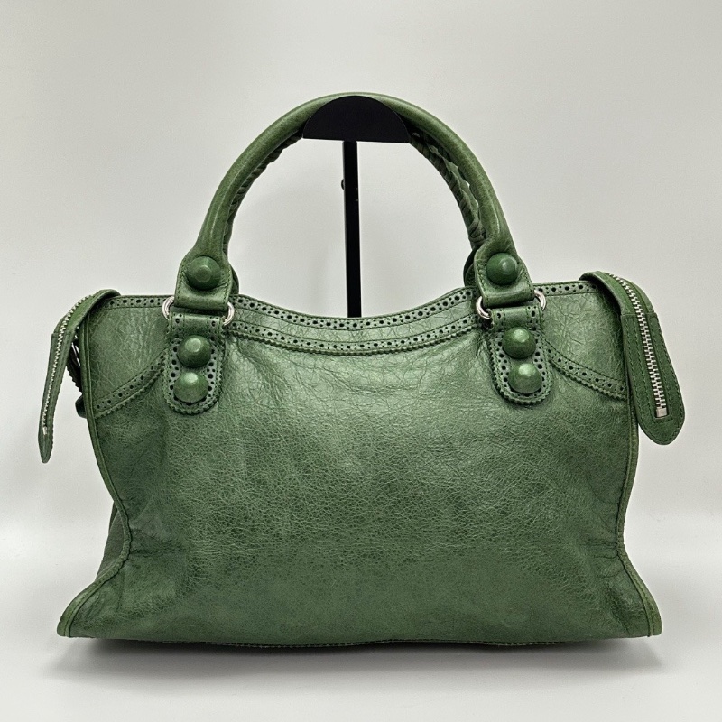 BALENCIAGA 蕾絲綠銀 大號手提機車包38*25*14 98新配件鏡子塵袋-6