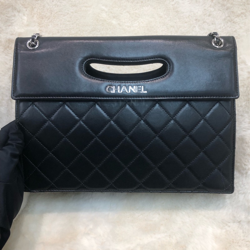 Chanel 黑銀菱格信封袋 單肩 XC307-0