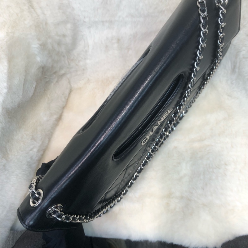 Chanel 黑銀菱格信封袋 單肩 XC307-5