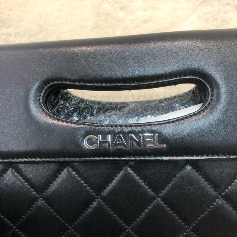 Chanel 黑銀菱格信封袋 單肩 XC307-6
