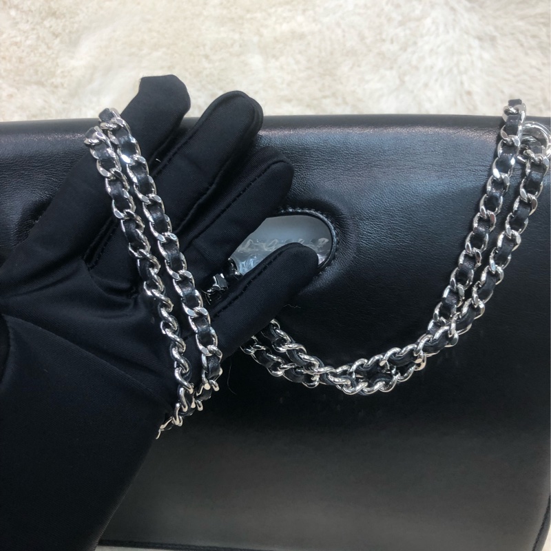 Chanel 黑銀菱格信封袋 單肩 XC307-17