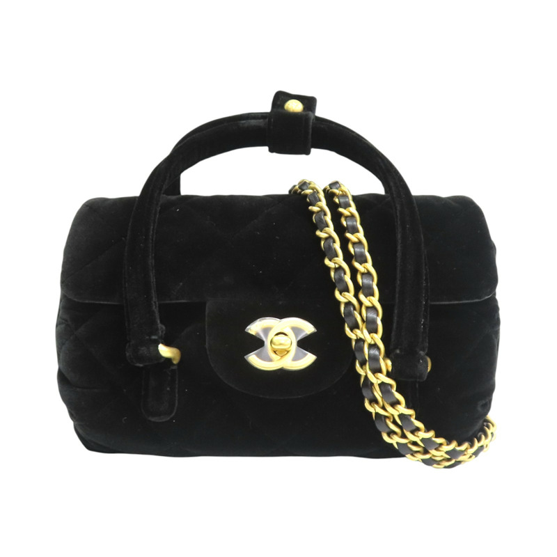 黑色絨布 圓桶 肩背包【CHANEL 香奈兒】-0