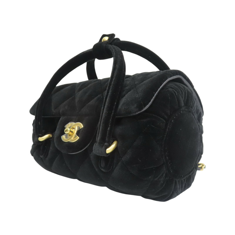 黑色絨布 圓桶 肩背包【CHANEL 香奈兒】-2