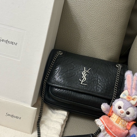 YSL Niki mini 黑色壓紋 新款 盒裝 黑銀