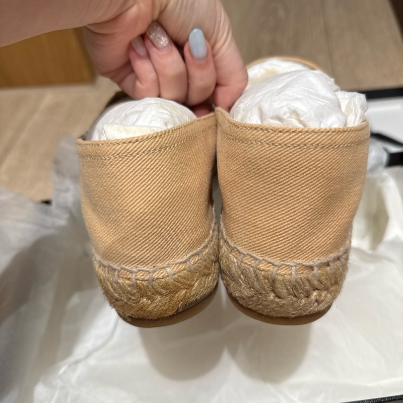 Chanel 膚色布面草編鞋37號-1