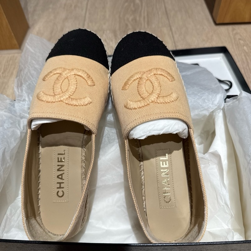 Chanel 膚色布面草編鞋37號-2