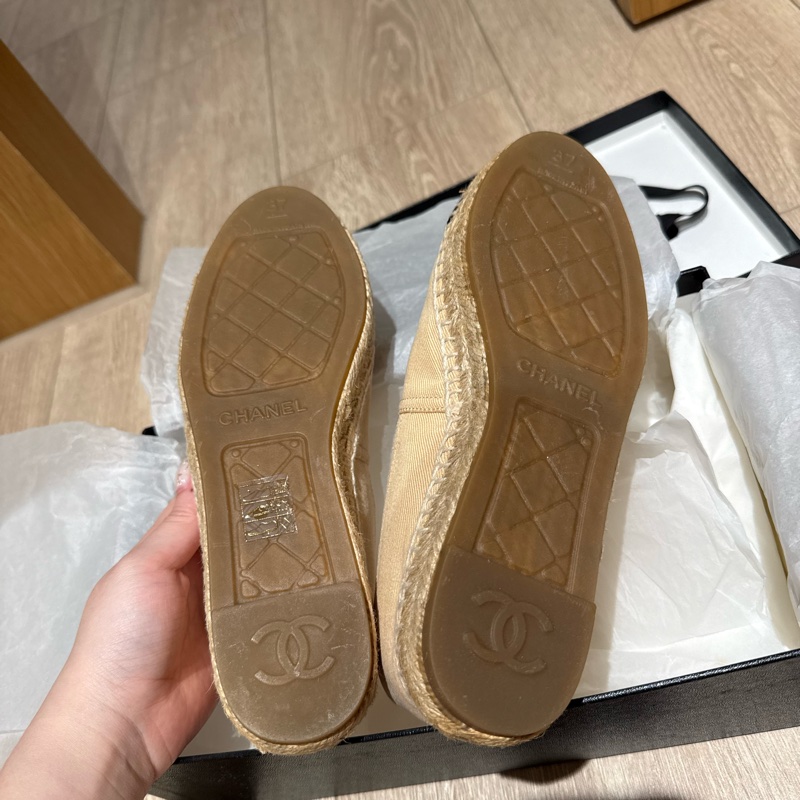 Chanel 膚色布面草編鞋37號-8