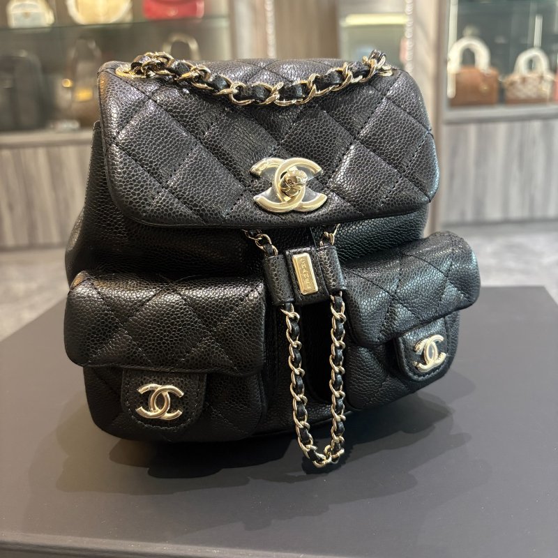 *SHIHNA名牌精品* CHANEL Duma 牛皮雙口黑金 小青蛙後背包 芯片款-0