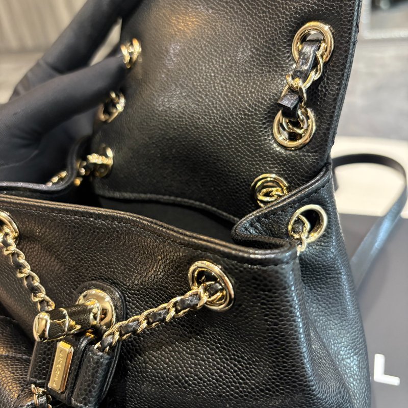 *SHIHNA名牌精品* CHANEL Duma 牛皮雙口黑金 小青蛙後背包 芯片款-7