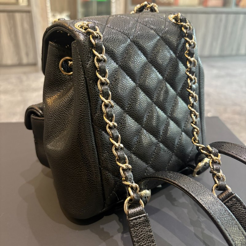 *SHIHNA名牌精品* CHANEL Duma 牛皮雙口黑金 小青蛙後背包 芯片款-9