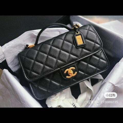 Chanel 22K 真品荔枝皮軍牌手柄郵差包豆腐包學院包