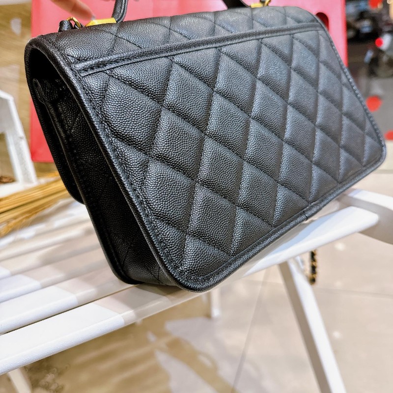 Chanel 22K 真品荔枝皮軍牌手柄郵差包豆腐包學院包-18