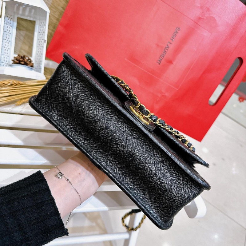 Chanel 22K 真品荔枝皮軍牌手柄郵差包豆腐包學院包-19