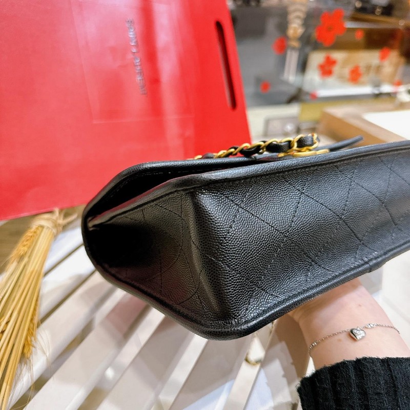 Chanel 22K 真品荔枝皮軍牌手柄郵差包豆腐包學院包-21