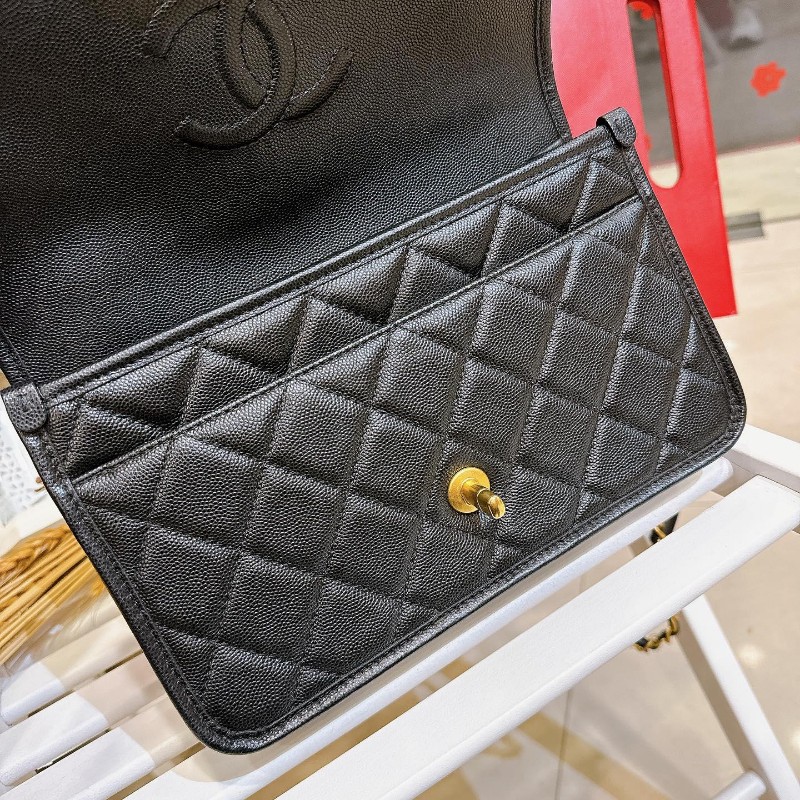 Chanel 22K 真品荔枝皮軍牌手柄郵差包豆腐包學院包-22