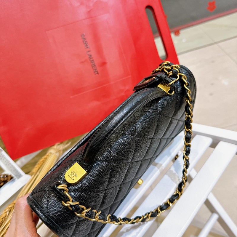 Chanel 22K 真品荔枝皮軍牌手柄郵差包豆腐包學院包-28