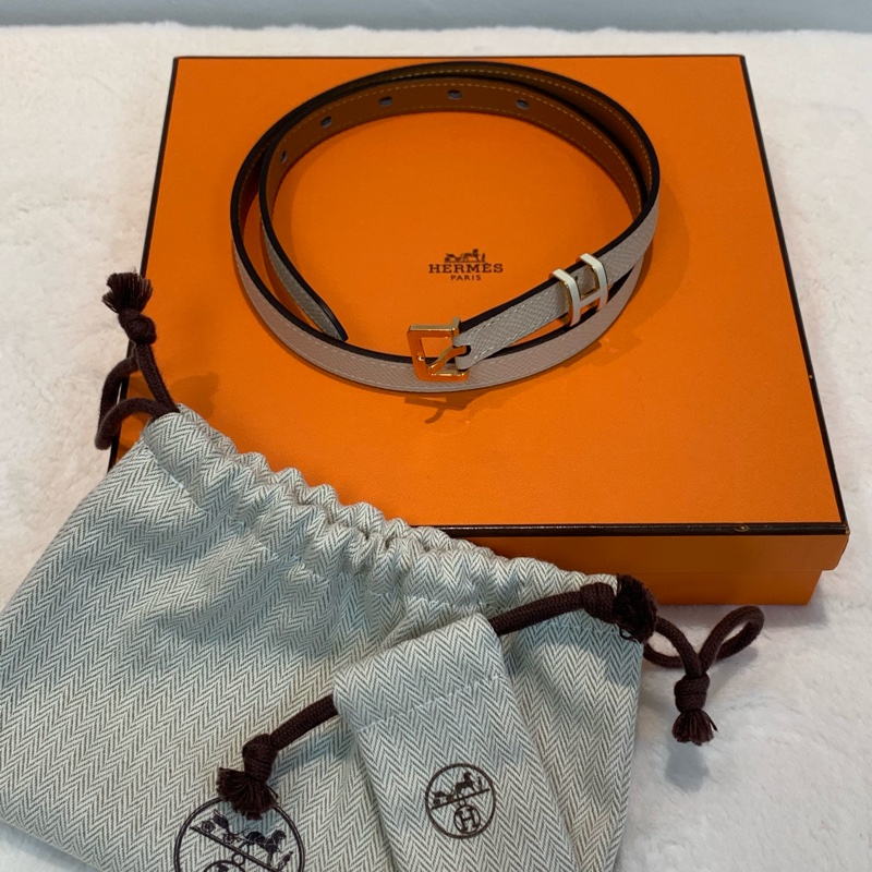 Hermes愛馬仕小牛皮popH腰帶 奶昔白-1