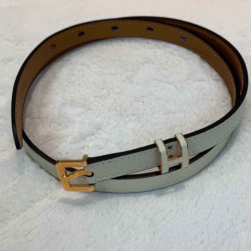 Hermes愛馬仕小牛皮popH腰帶 奶昔白-2