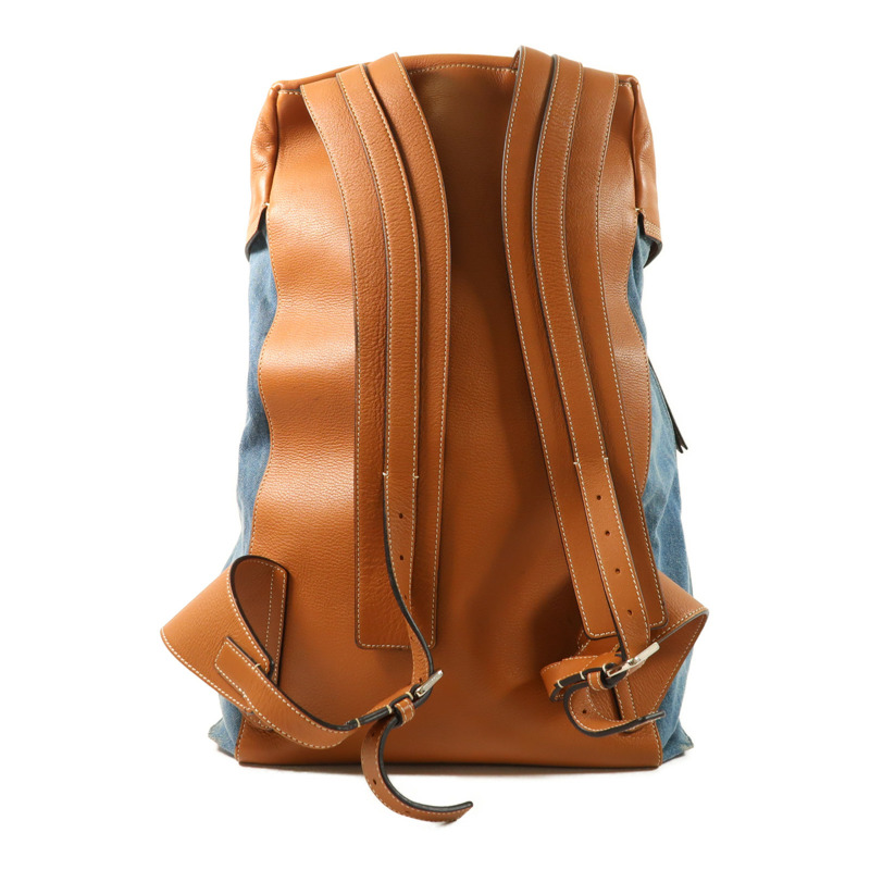 LOEWE 牛仔布/牛皮皮革Rucksack銀扣背包-1